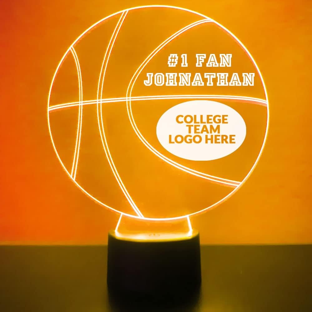 MMS Sports LED Night Light Lamp, Personalized with Your College Basketball Team Name or Logo, Remote Control with 16 Colors, 4 Light Modes, Custom Engraved LED Lamp Gift Lights Up the Room