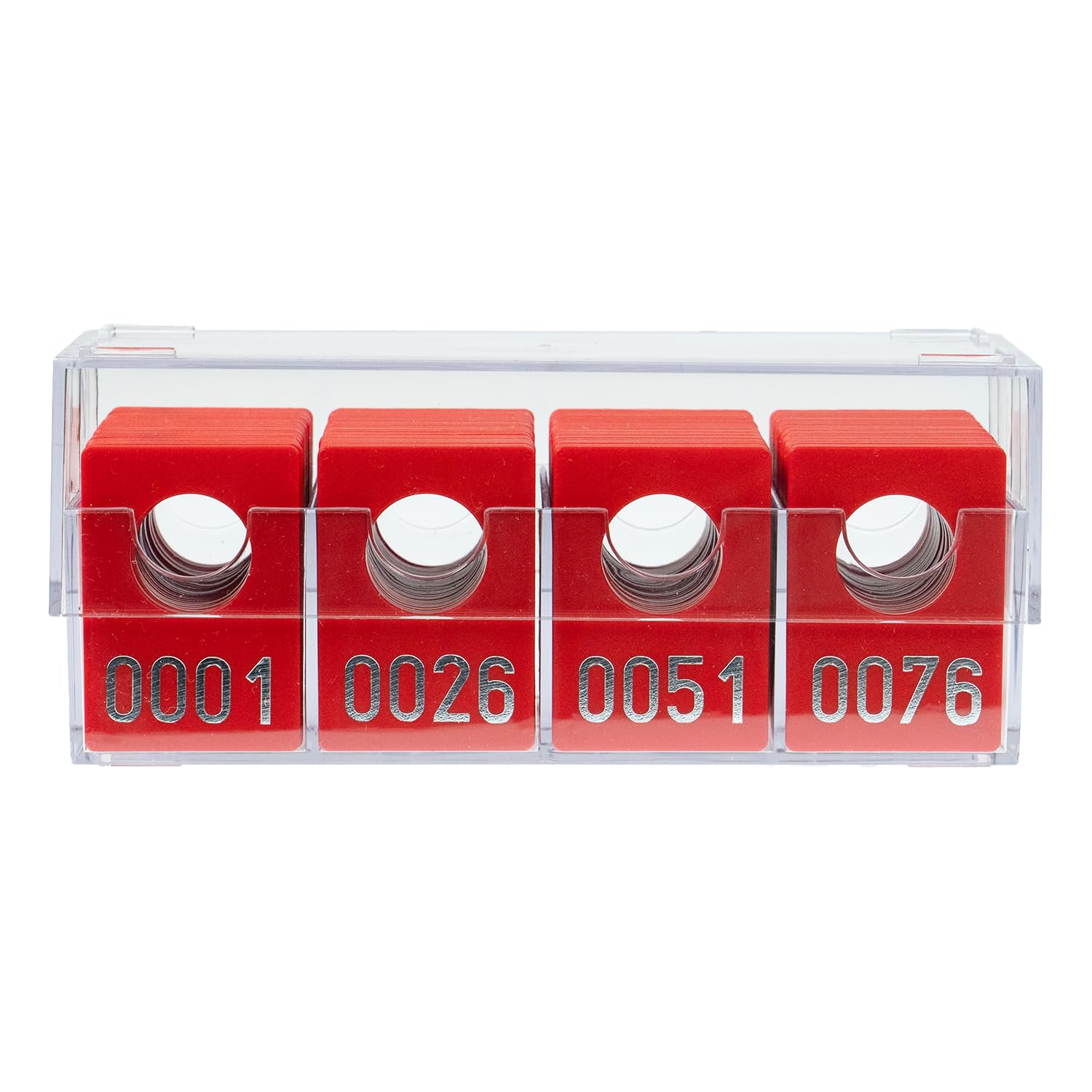 5 Stück leere Aufbewahrungsboxen für Geprägte Garderobenmarken, transparent Kunststoff, Rechteckig, 170 x 68 x 63 mm, 4 Fächer, Stapelbar