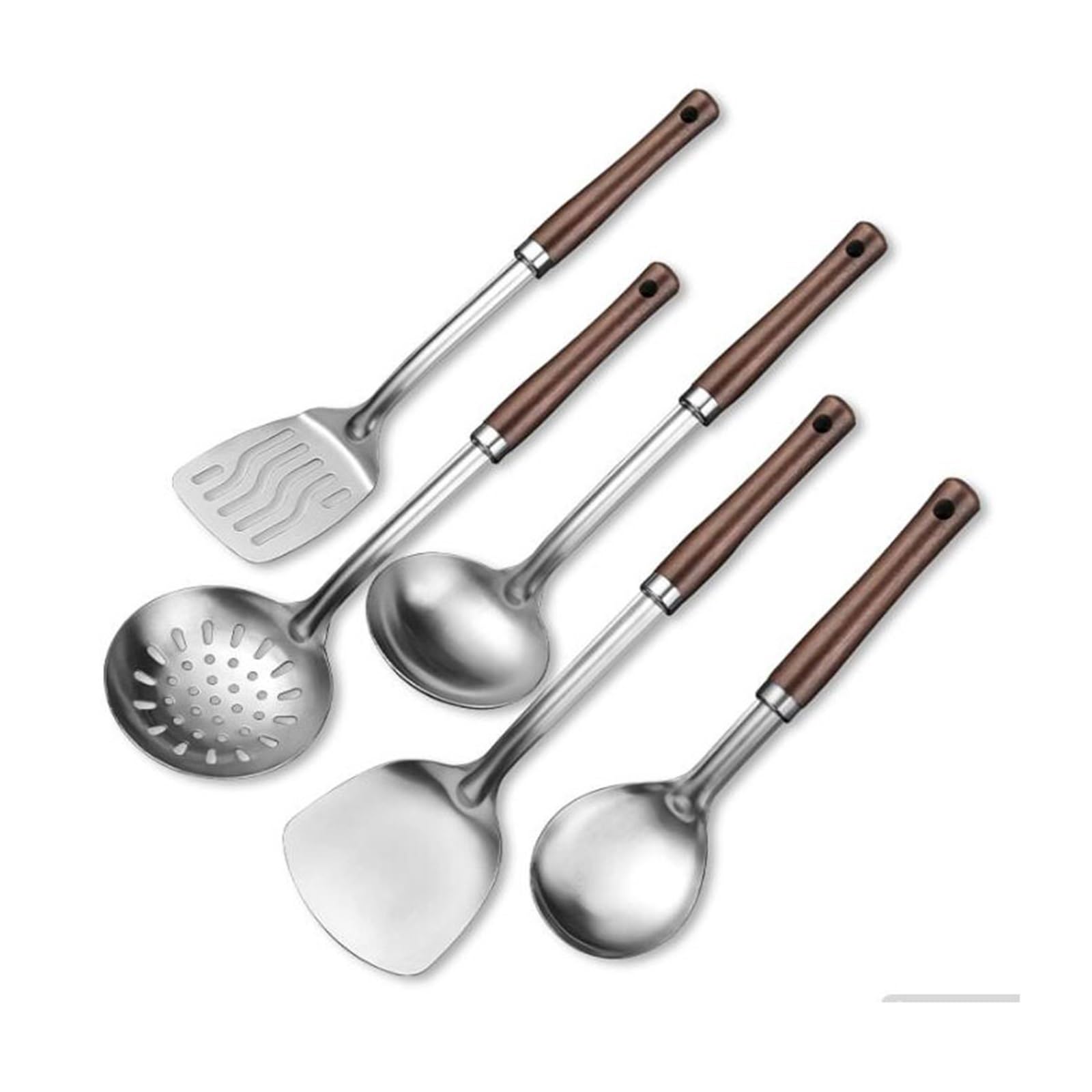 Edelstahl Kochlöffel Spatel Küche Holz Werkzeuge & Gadgets Kochutensilien 5 Stück Sets