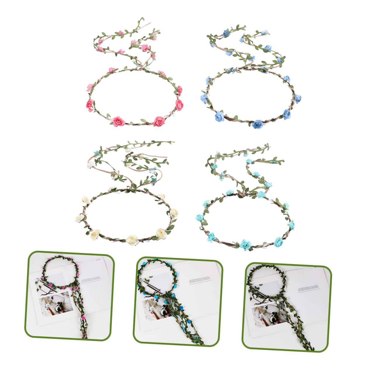 MAGICLULU 5 Set Di Fascia Per Con Di Fiori Per Donna Accessorio Per Feste Nuziali Fascia Floreale Fatta A Mano Per Matrimonio Corone Di Fiori Per Ragazze Per Feste 4 Pezzi*5