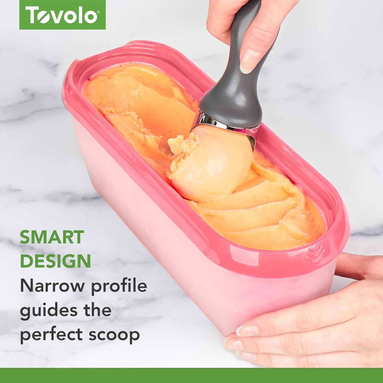 Tovolo Glide-A-Scoop Bac à crème glacée réutilisable, motif flamant rose, récipient hermétique sans BPA pour crème glacée maison, rangement compact au congélateur, passe au lave-vaisselle (3,8 l)