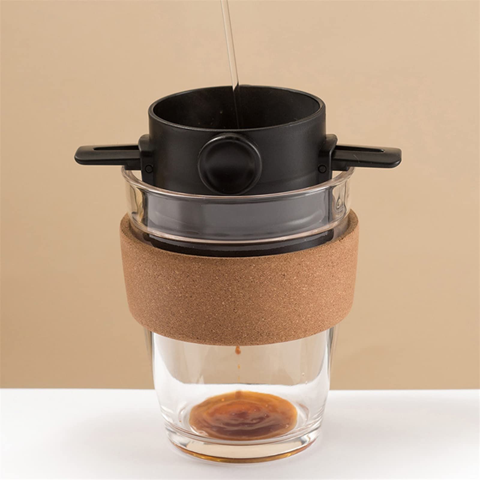 JINGYAN Filtros de café plegables y portátiles, de acero inoxidable, para tazas de té, reutilizables, sin papel, coladores de goteo (blanco)
