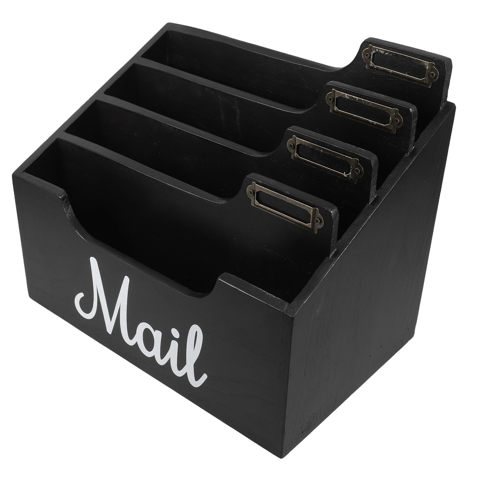 Organiseur de courrier en bois foncé avec compartiments pour bureau