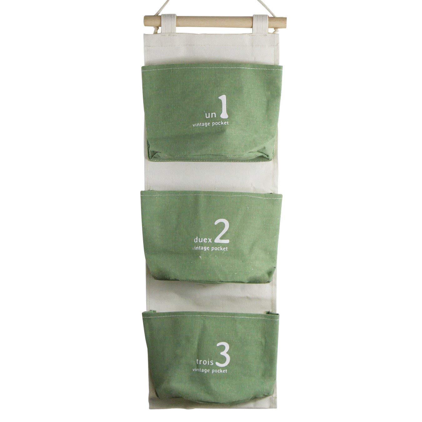 Linen/Cotton Fabric Wall Door Closet Hanging Storage Bag Case Home Organizer 3 Pockets