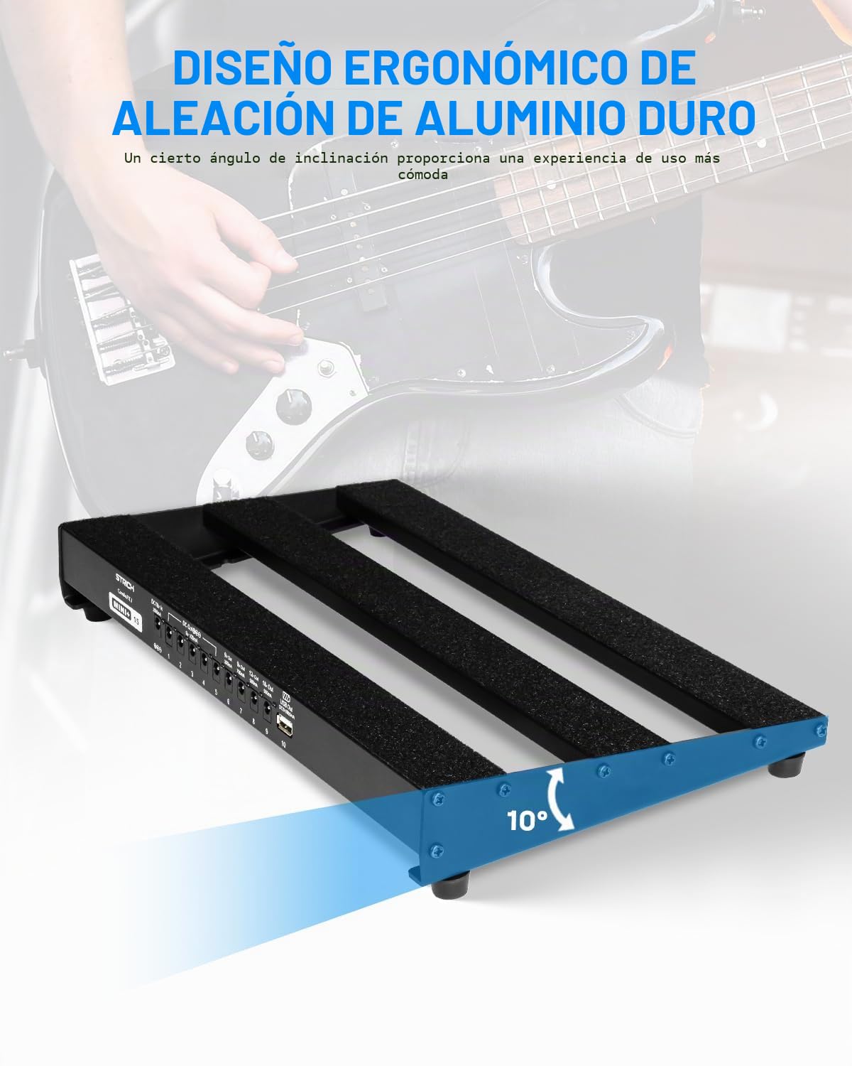 STRICH Tabla de Pedales de Guitarra con Fuente de Alimentación Integrada, Tabla de Pedales 15 x 7.8" Aleación de Aluminio Ligera, Tabla de Pedales con Cables de Pedal, Bolsa, Tiras de Velcro PB-MP15
