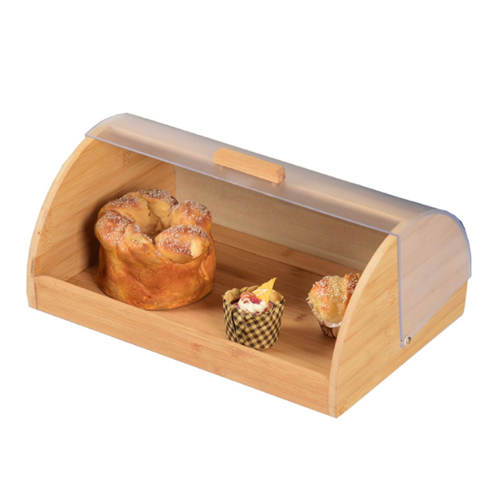 JFBLSD Natural Bread Box with Acrylic Lid Airtight Kitchen Countertop Storage Container for Loaf Bread and Pastries with Clear Viewing Window