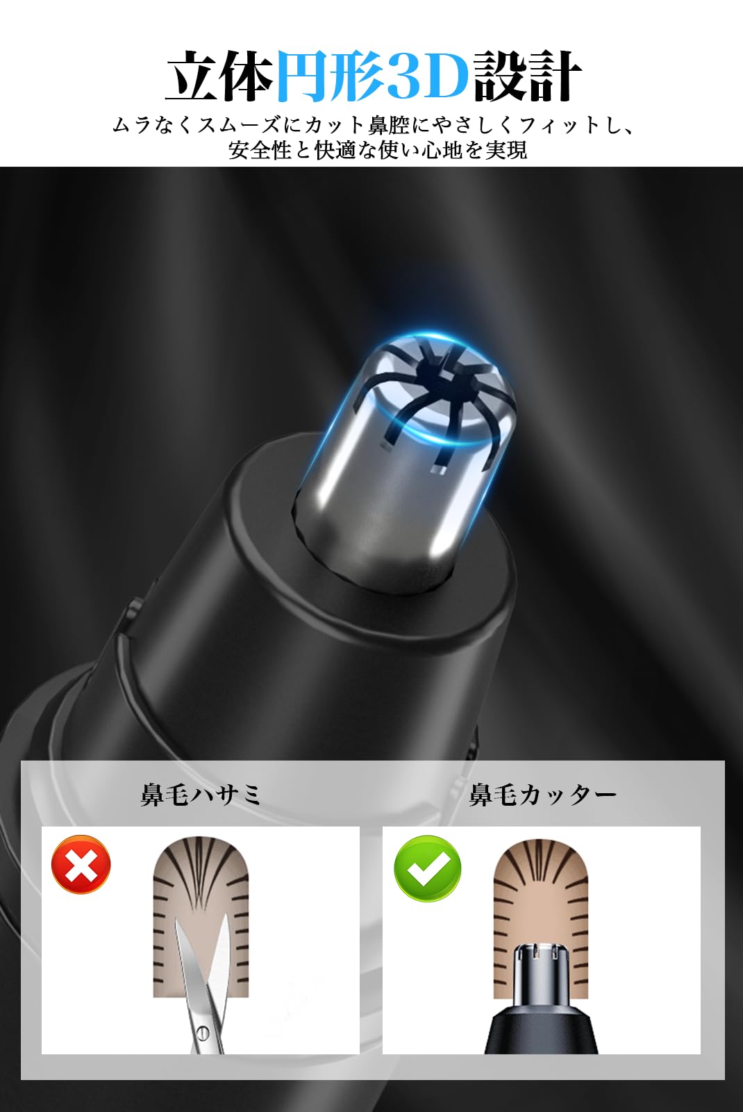 鼻毛カッター はなげカッター 男性 【LED残量表示·Type-C充電式·肌にやさしいR形設計】 エチケットカッター はな毛カッター 電動 耳毛カッター USB充電式 低騒音 水洗い 持ち運び便利 眉 耳 鼻毛切り 1台多役 - 3