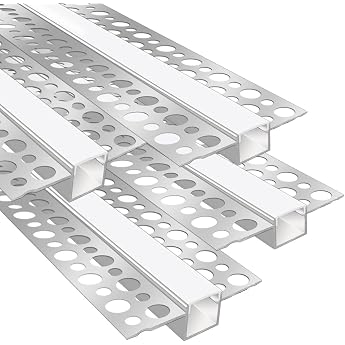 LEDLightsWorld Cleanable Aluminium LED Profile for 12 mm LED Strips Set of 4 3.3 ft/1 m with Milky Cover Installation Drywall Profile for Ceiling and Wall