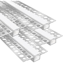 LEDLightsWorld Plaster-in Aluminum LED Profile, 4 Pack 3.3ft/1M with Milky Diffuser for 12mm LED Strip, Trimless Plaster Channel for Ceiling and Wall [Energy Class A]