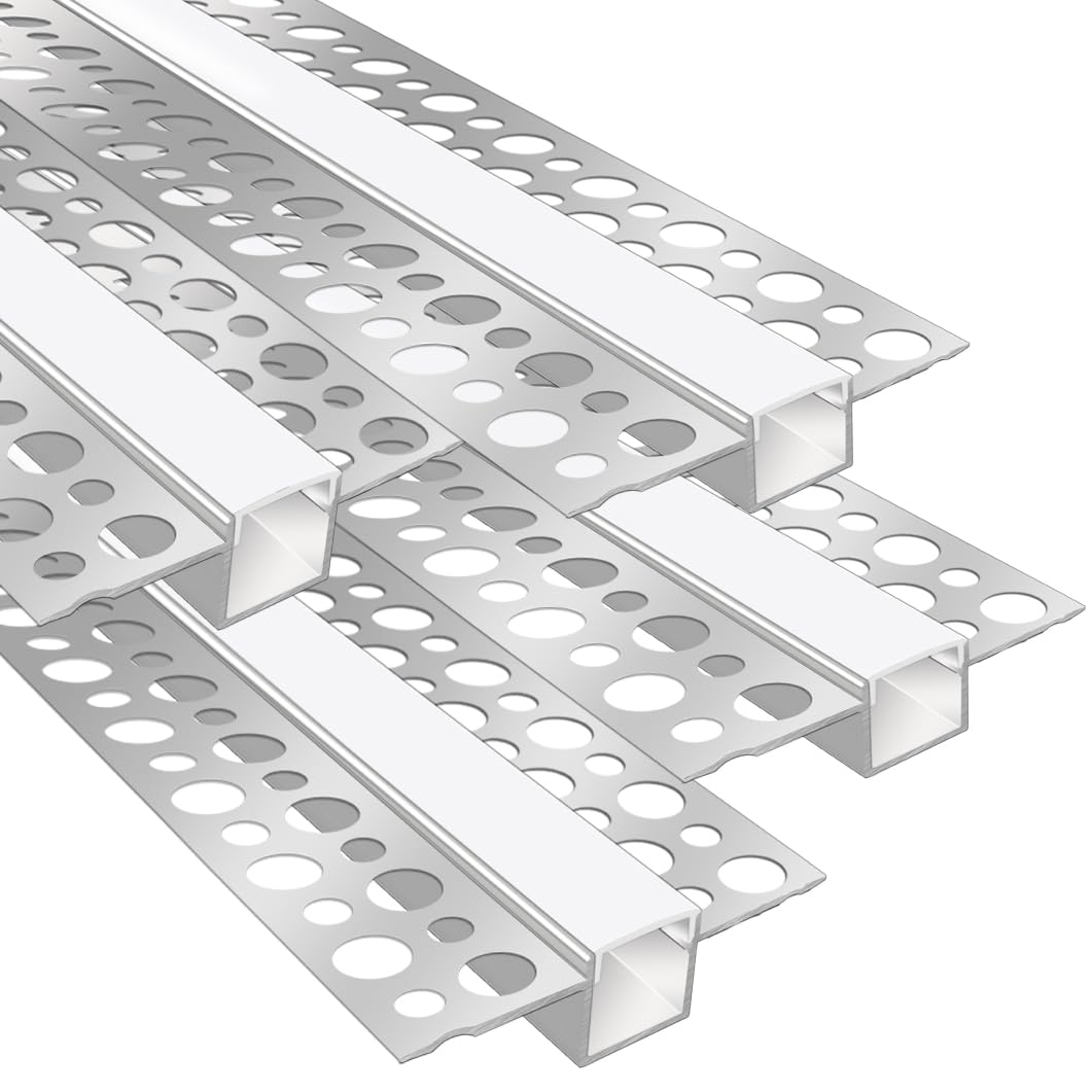 LEDLightsWorld Putzbares Aluminium LED profil für 12 mm LED Streifen, 4er Set 3,3 ft/1 m mit Milchiger Abdeckung, Einbau Trockenbauprofil für Decke und Wand