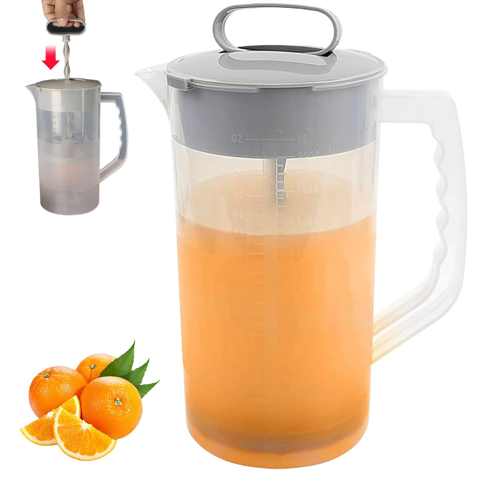 Miscelazione Del Lanciatore Per Bevande | D'acqua In Plastica Da 2000 Ml Con Coperchio | Contenitore Di Succo Di Facile Miscela | Lo Stantuffo Del Mixer Regolabile Per Il Succo Di Miscela, Il L