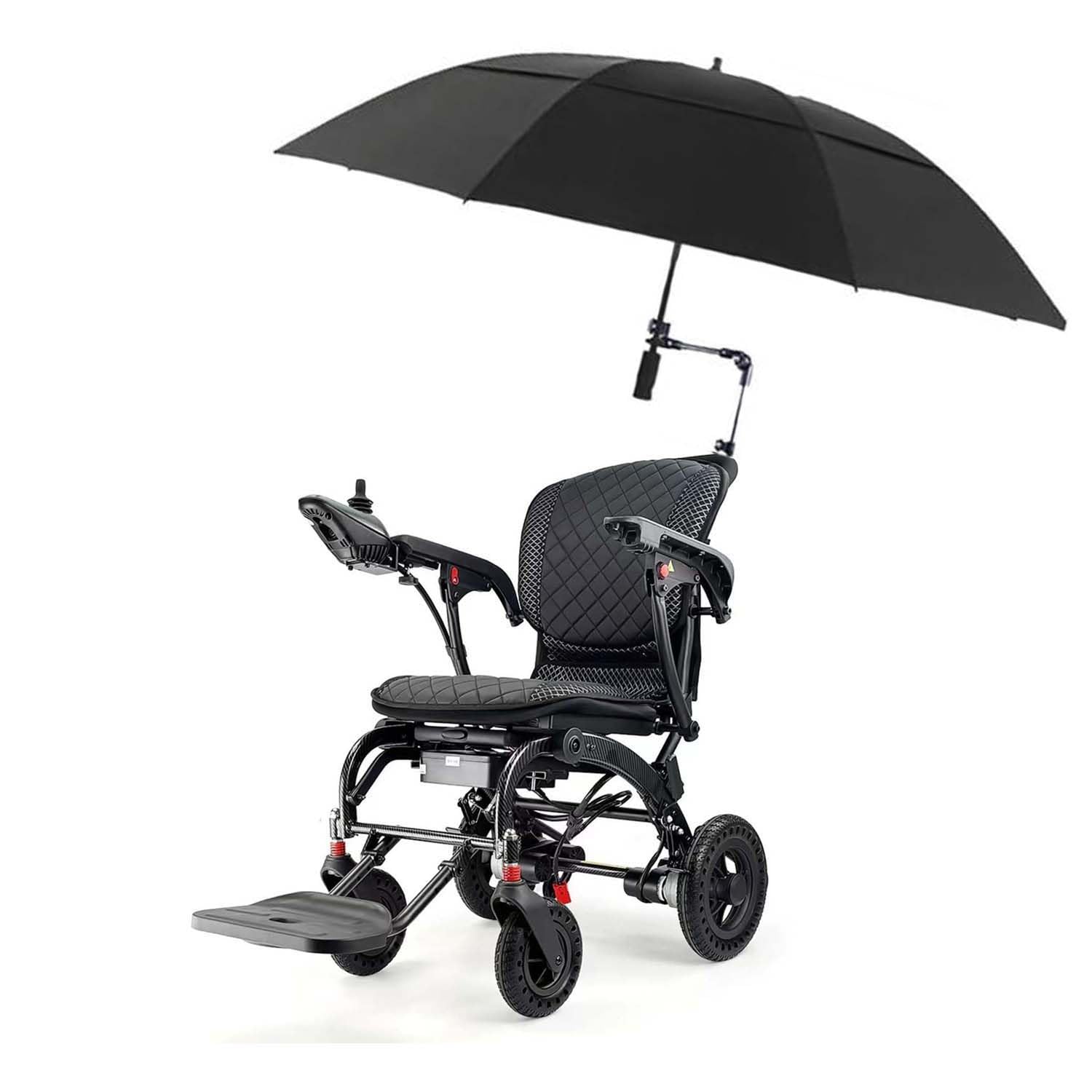 Silla de ruedas eléctrica, ligera y ergonómica, plegable, de solo 14 kg, motorizada, con doble motor, reposabrazos elevable, con muleta e iluminación. (Silla de ruedas con sombrilla)