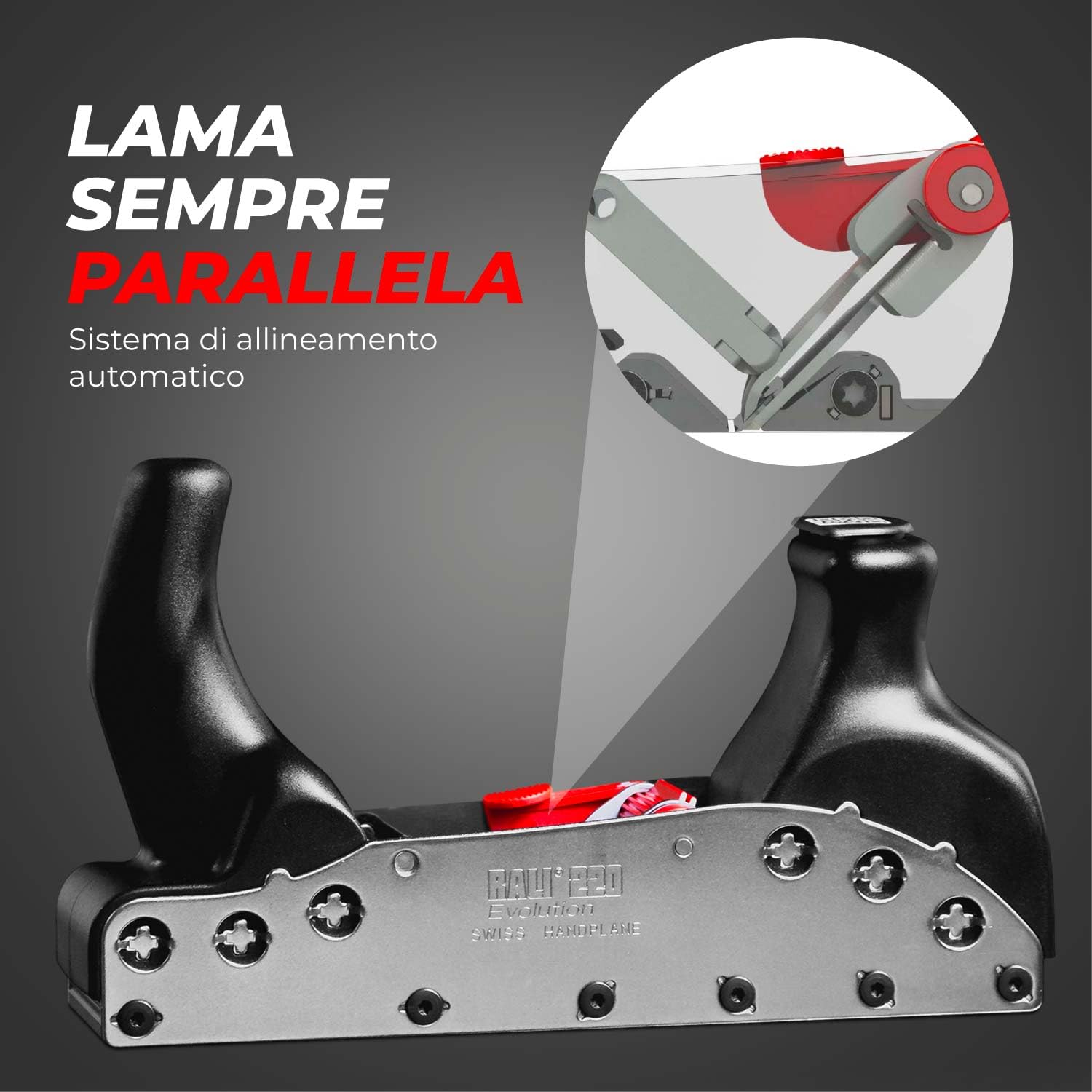 RALI 220 Evolution N Pialla Manuale per Legno con 4 lame reversibili a doppio taglio | Pialla per Lavorazione del Legno, Nessuna affilatura necessaria and Regolazioni ultra-facili