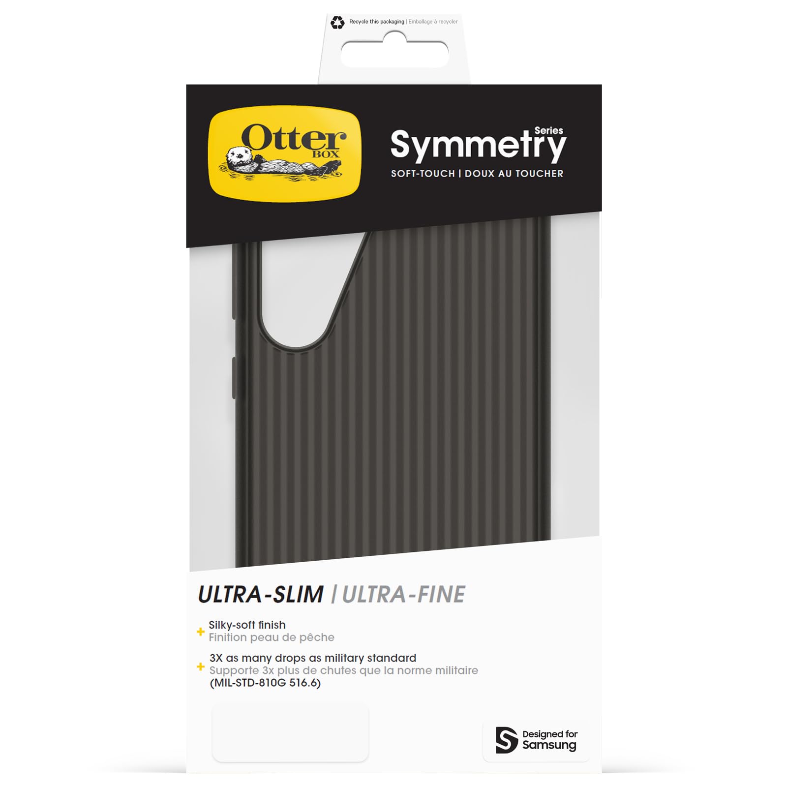 Otterbox Symmetry Series Soft Touch Funda para Samsung Galaxy S25+, a Prueba de Golpes, a Prueba de caídas, Funda Fina Protectora, Testada 3X con estándares Militares anticaídas, Negro