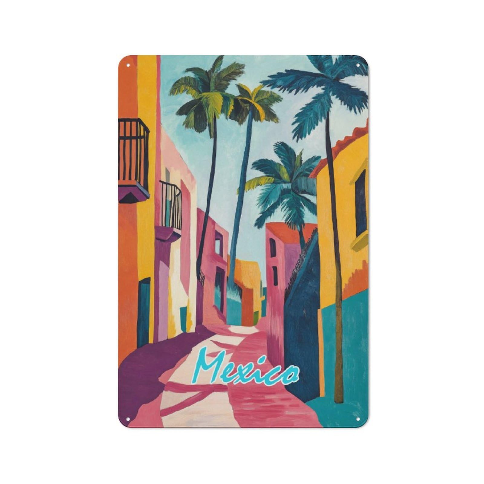 Junmoney Style-1 Retro Tin Sign 30X20cm Featuring Mexico Street Scene For Workshop Wall, For Kitchen, Dining Room And Home Bar Wall Decor