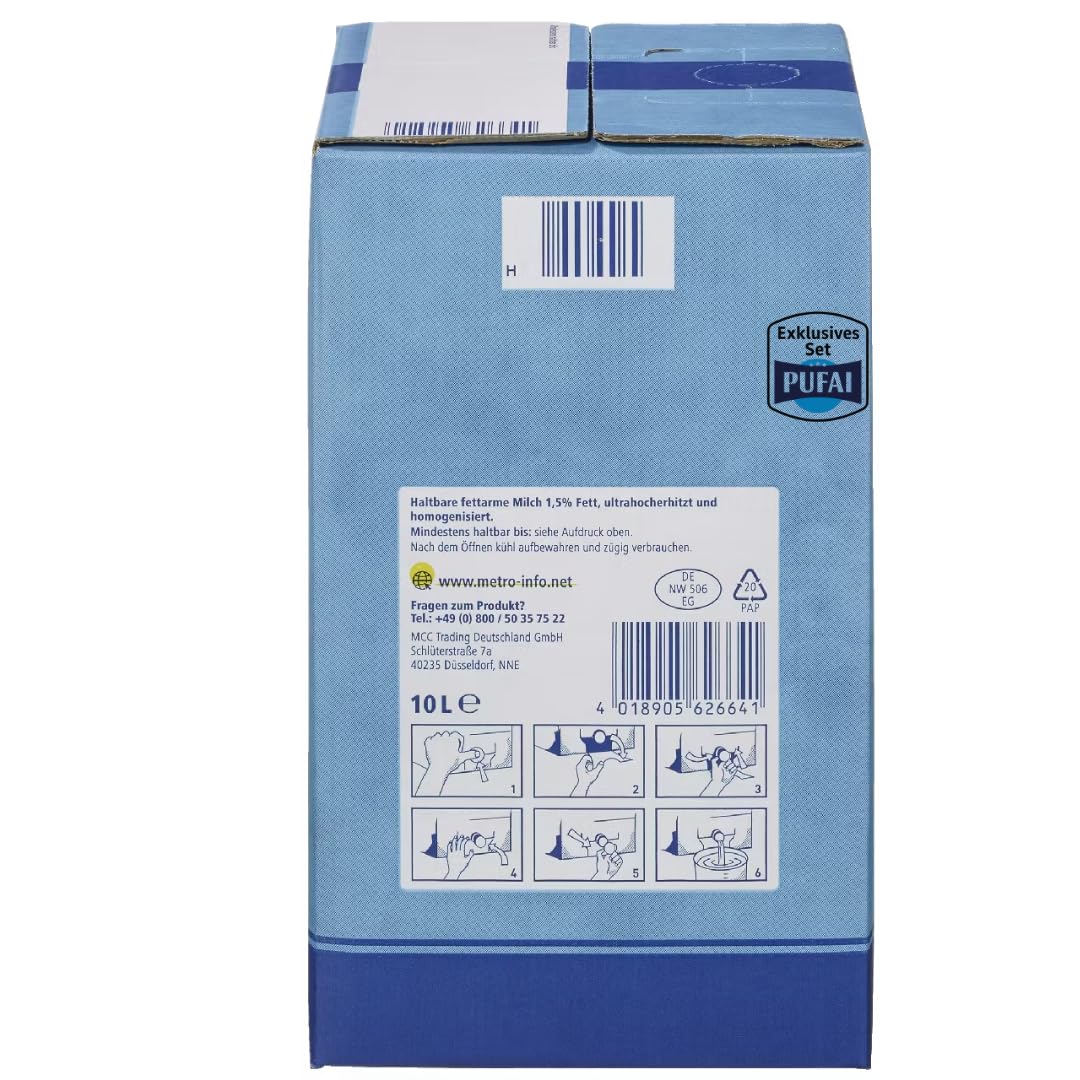 H-Milch 1,5% Fett – Haltbare fettarme Milch – 10 l – 6er Pack
