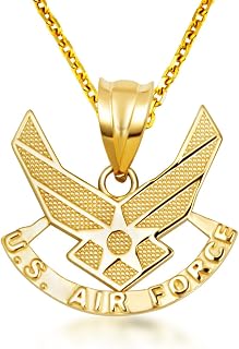 10K & 14K United States Air Force Emblem Officially Licensed Pendant Necklace Available in Yellow, White or Rose Gold