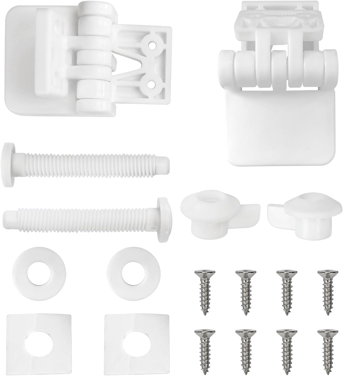 Toilet Seat Hinges Replacement Parts – White Plastic Hinge Set with Screws, Connectors, Universal Fits Most American Toilet lids,1 Pair (2Pcs- MFL15)