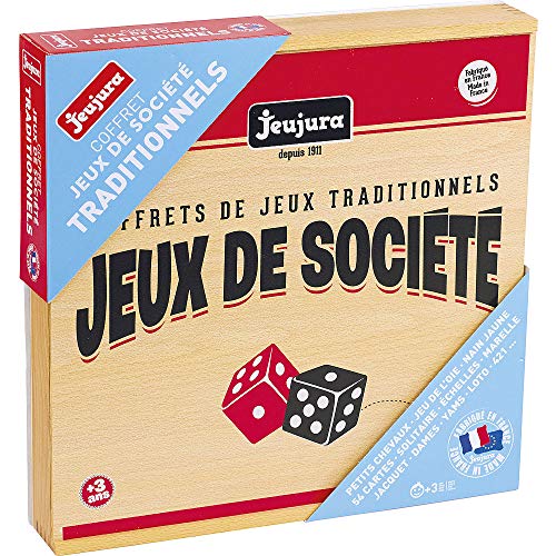 61XHbt68SPL Jeujura - 8128- Coffret de Jeux de Societe Traditionnels en Bois, de 2 à 6 joueurs, pour 3 ans a 99 ans, Jaune