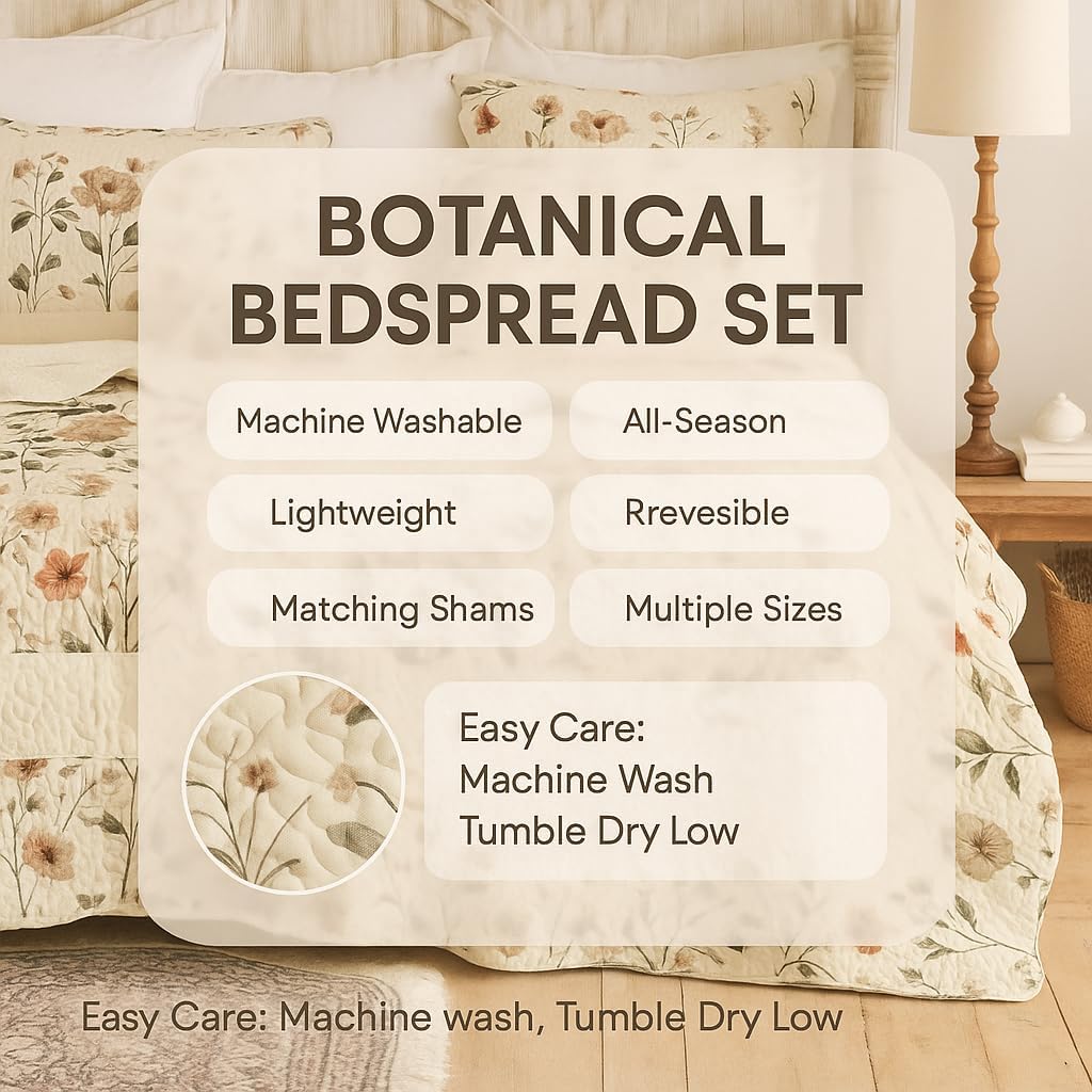 DaDalogy Enchanted Meadow Quilt Set - Victoria Garden Delicate Floral Symphony in Beige, Rose, and Soft Green, Luxuriously Soft Quilted Bedspread Set (California King Size) - Image 2