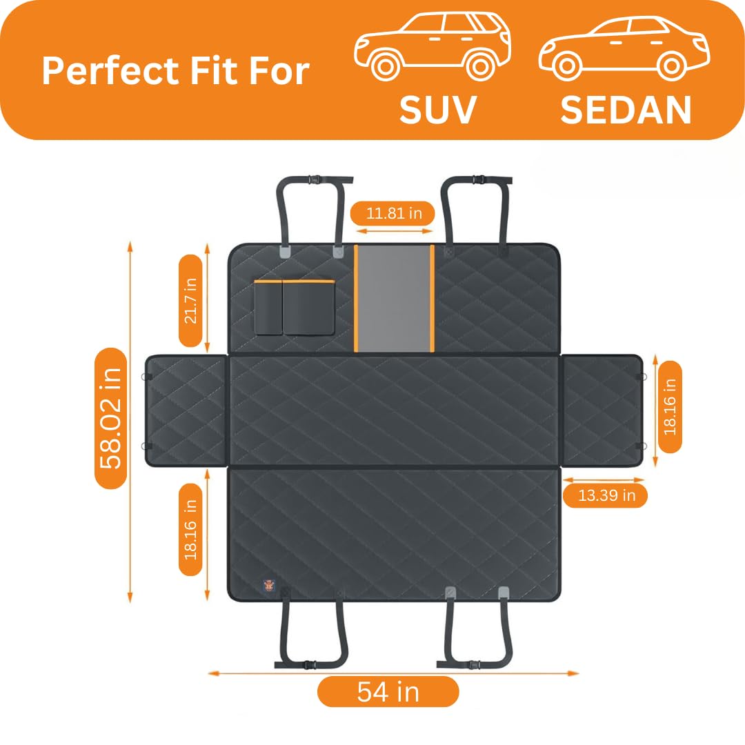 Funda de asiento de coche para perro, hamaca de 54 x 58 pulgadas, impermeable, accesorios para asiento trasero para coche, sedán y SUV, tela Oxford 600D, respaldo antideslizante, a prueba de arañazos,