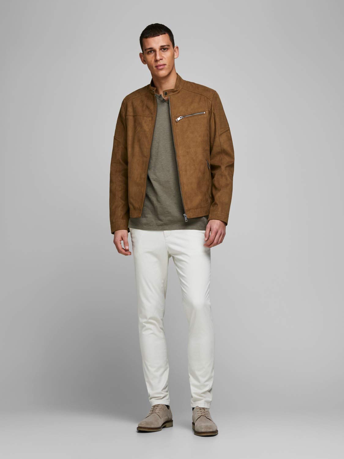 JACK & JONES Męska kurtka z imitacji zamszu, kurtka z imitacji zamszu, brązowy, XL