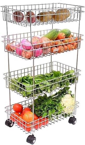 Bluerain Enterprise Estante de almacenamiento de frutas y verduras de acero inoxidable cestas multiusos carrito de cocina estante de almacenamiento