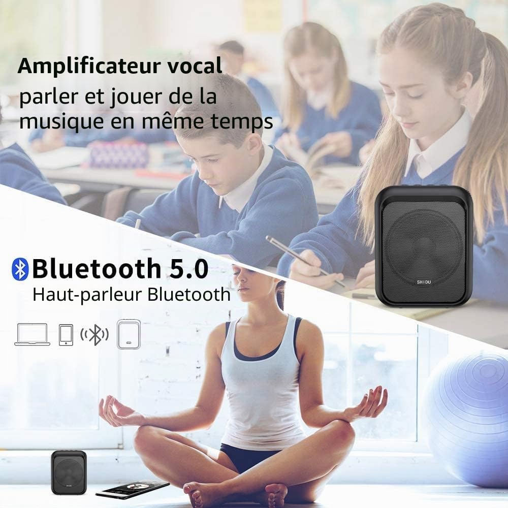SHIDU mini haut-parleur Bluetooth portable rechargeable avec écouteur filaire 10W 1800mAh, convient aux enseignants, Conducteur de taxi, aux entraîneurs, à la formation, aux guides touristiques
