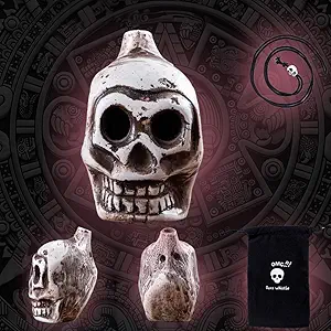 Spooky Aztec Death Skull Whistle, Loud Human Scream War Whistle, Halloween Creepy Gift High Decibels Sounding Aztec Whistle(White01)