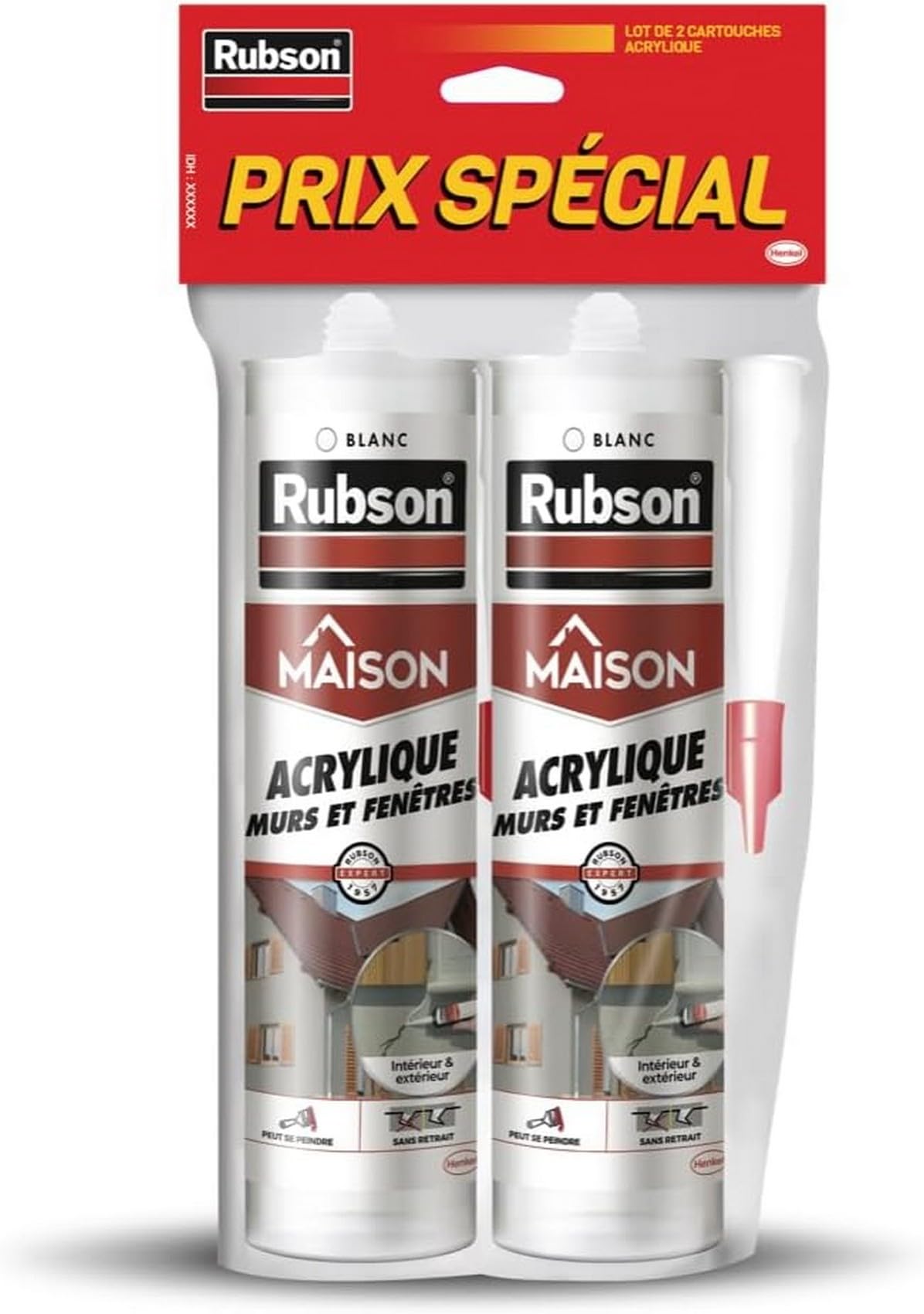 Rubson - Mastic Maison Acrylique Murs et Fenêtres Blanc (lot de 2 cartouches de 280 ml) – Mastic acrylique pour intérieur et extérieur – Comble fissure, joint porte et fenêtre