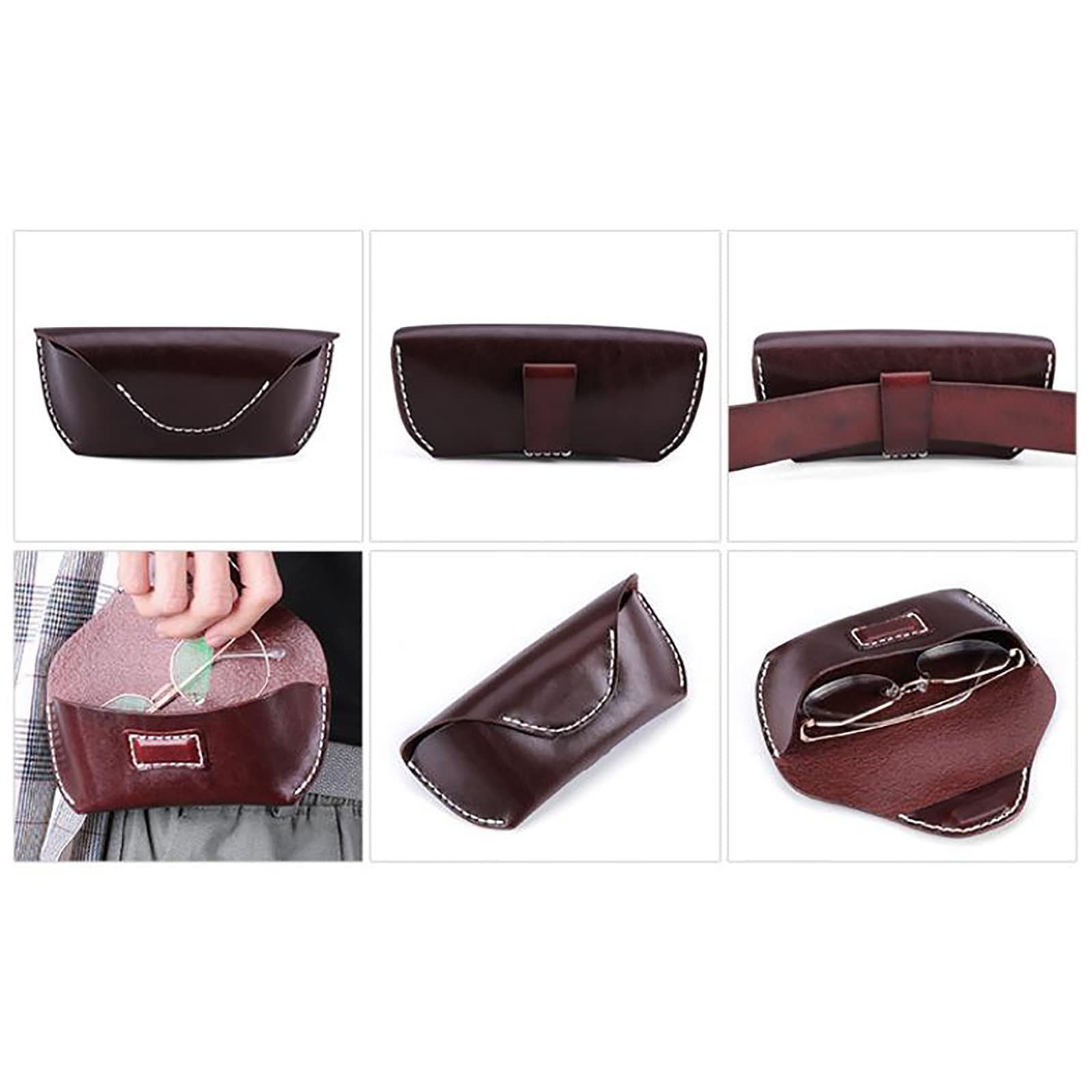 Estuche para Gafas Estuche Vintage for Gafas en Piel de Curtido Vegetal para Mujeres y Hombres(Coffee)