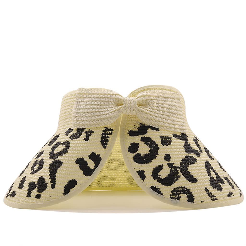 Cappello da donna con visiera leopardata estiva Cappello da sole pieghevole Cappello da spiaggia a tesa larga per ragazza Cappello di paglia Cappello di protezione da spiaggia (Color : C, Size : 55-5
