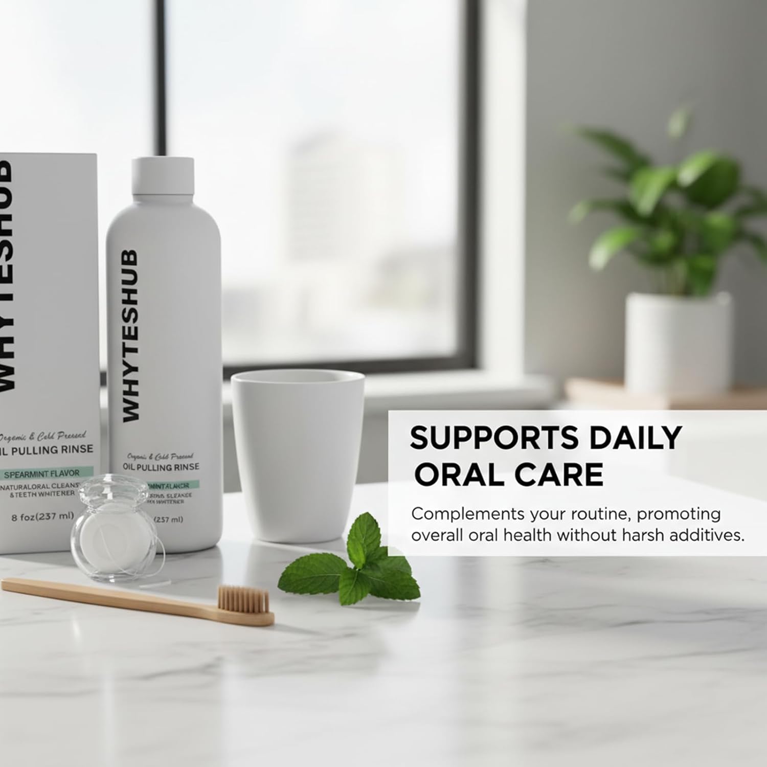 White Spearmint Oil Pulling Rinse, Cold-Pressed Coconut Mouthwash for Teeth Whitening, Powerful Organic Peppermint Oil Maintain Gum Health & Freshness Breath - Image 4