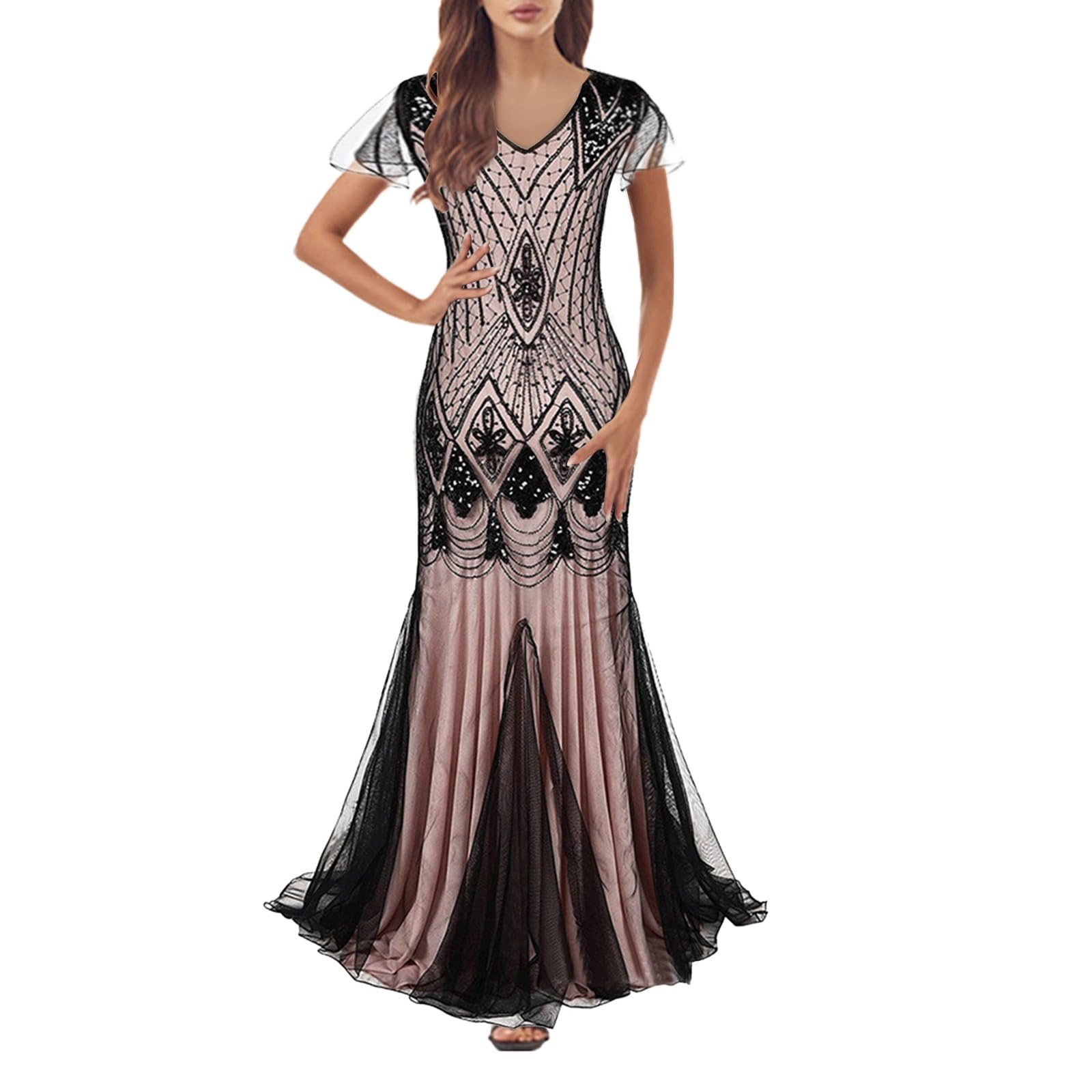 Vestido Largo de Etiqueta para Mujer Elegante con Lentejuelas y Cola de Pez para Eventos Formales Nocturnos