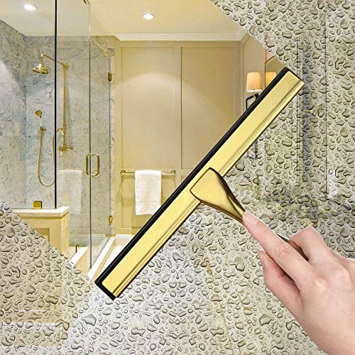 Fun-Mall All-Purpose Shower Squeegee For Shower Doors, Bathroom, Window And Car Glass - Stainless Steel, 10 Inches (Brass) #TOP2