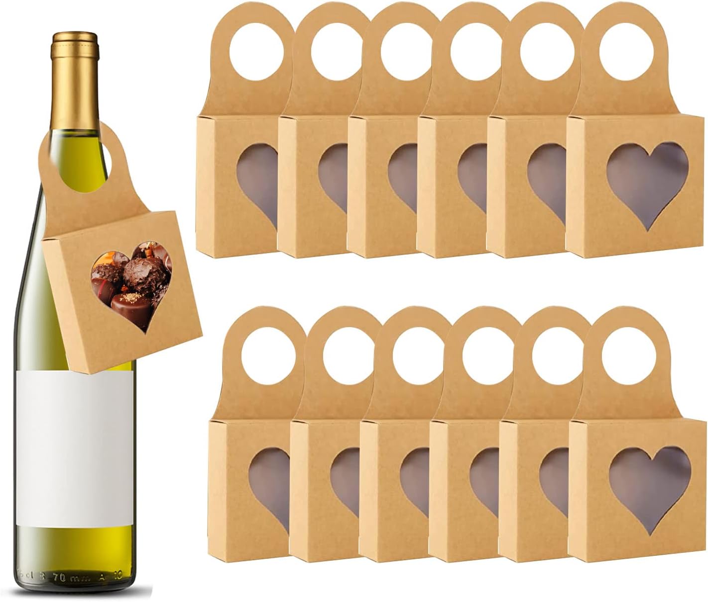 12 Count Kraft Paper Wine Bottle Box with Window Hanging Foldable Gift Boxes Wine
