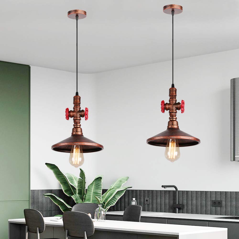 Vintage Hängeleuchte Aus Metall – Industrielles Wasserrohr-Design, Bronze/rot, E27, Verstellbar Bis 100 Cm
