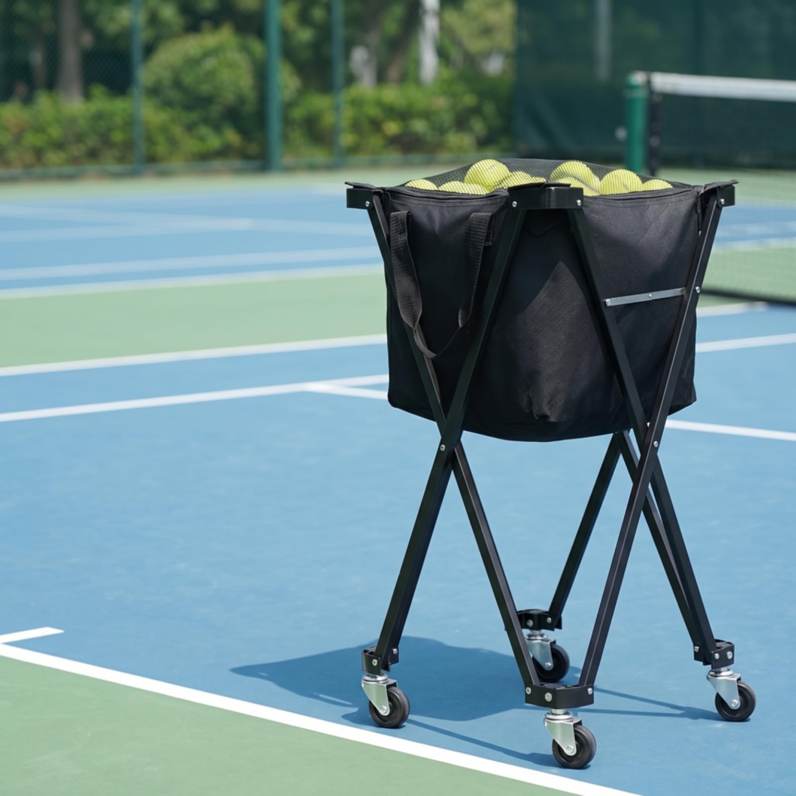 Carrello Porta Palline da Tennis Pieghevole Antistrappo Carrello Porta Palline da Tennis con Ruote Versatile Contenitore per Allenamenti, Tennis Cart A