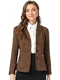 Faux Suede Blazer for Women Lapel Collar Button Front Long Sleeve Jacket Casual Office Wear