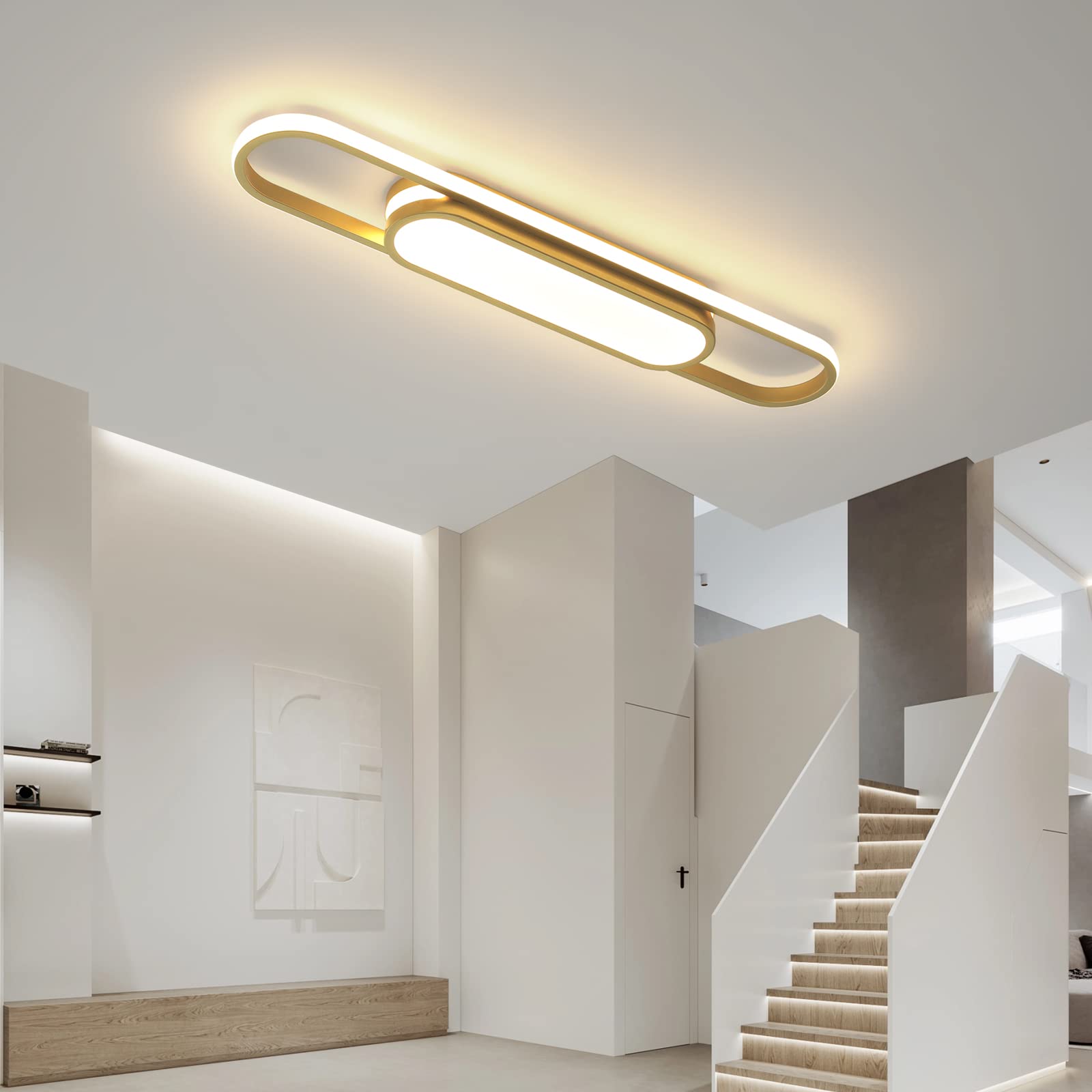 Oninio Lámpara de Techo Regulable, Lámpara de Techo Moderna, Lámpara de Techo LED Acrílico Lineal, Control Remoto, Lámpara de Techo para Salón, Cocina, Comedor, Dormitorio 40W