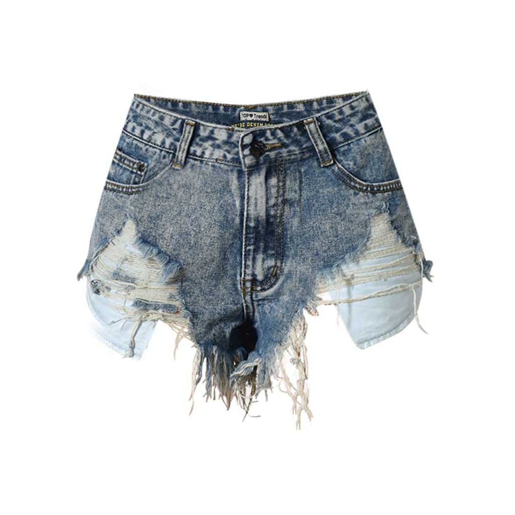 Short en Jean Sexy Taille Haute Flocon de Neige Effiloché à Franges