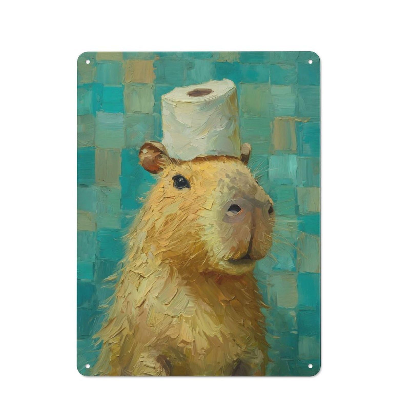 Junmoney Style-12 Shop Front Style Capybara With Toilet Paper Hat Painting Cafe Metal Sign 40X30cm, Bistro Wall Plaque For Tea Room, Shop Wall Or Breakfast Area