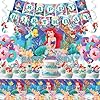 Ariel Birthday Party Supplies, Party Decorations Set Include Banner, Backdrop, Tablecloth, Balloons, Hanging Swirls, Cake Cupcake Toppers for Girls Little Mermaid Party Decorations
