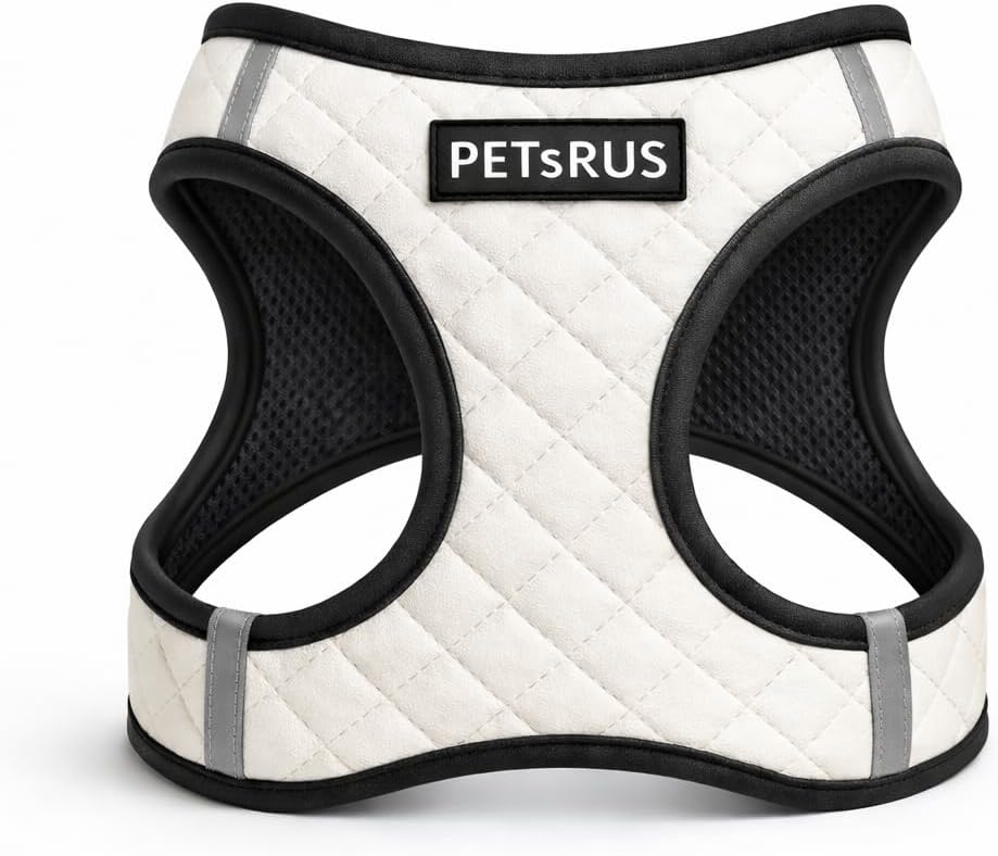 Step in Dog Cat Harness Lightweight Breathable Mesh Soft Padded Pet Vest Vegan Leather Choke Free Escape Proof for Small Medium Dogs (White, Small)