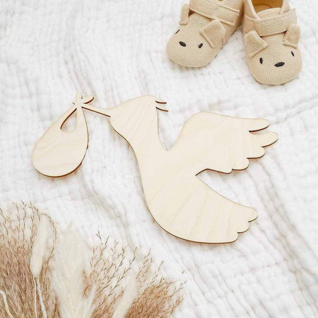 DIY Stork Baby Shower Decorations 12-inch, 1/4 inch Thick, Pack of 1 Pregnancy Announcement/Baby Announcement Sign Prop for Nursery Decor, by Woodpeckers