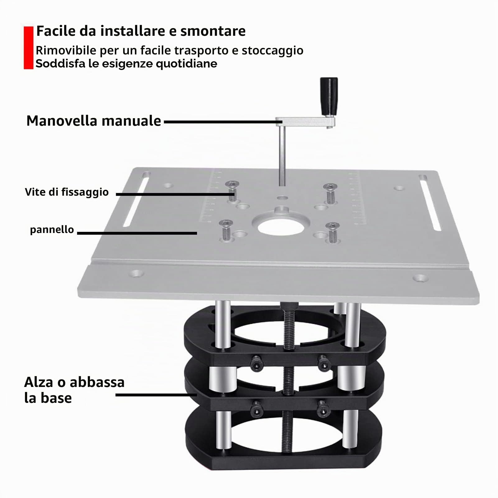 Piattaforma di Sollevamento del Router, Sollevatore del Router in Lega di Alluminio, di Sollevamento del Router in Metallo a 4 Ganasce per Tavolo del Router, Sollevatore