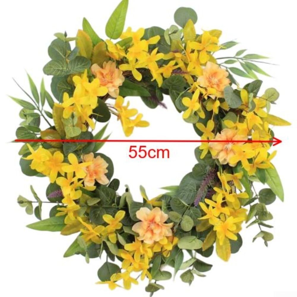 Künstlicher Eukalyptus-Kranz mit Osmanthus, 55cm Seidenblumen-Girlande für Wanddeko, Bauernhochzeit und Frühlings-Dekoration im Haus