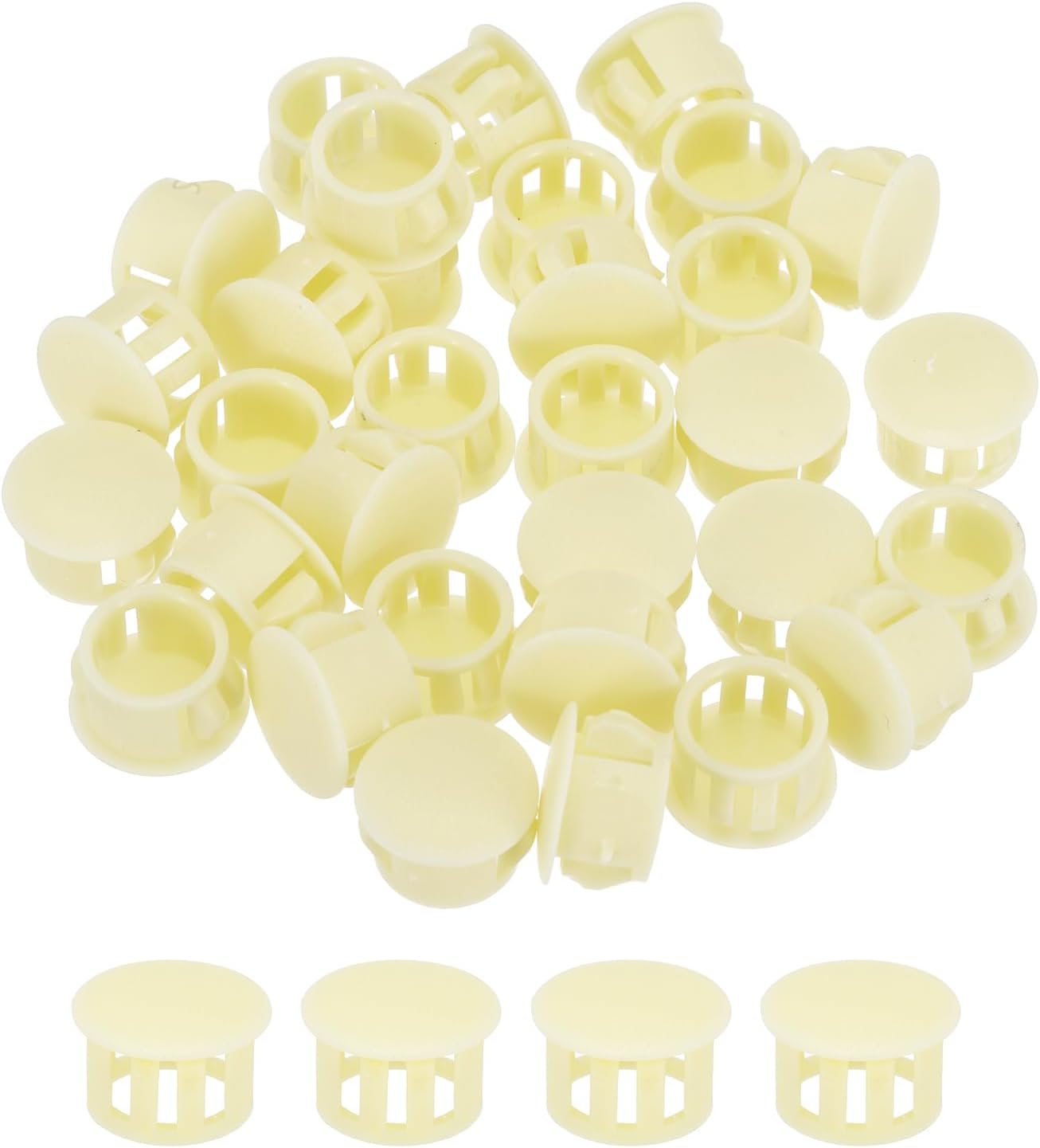 MECCANIXITY 32PCS 14mm(9/16") Yellow Plastic Hole Plugs, Flush Type Panel Hole Plugs Insert End Caps for Locking Hole Tubes Furniture Cabinet