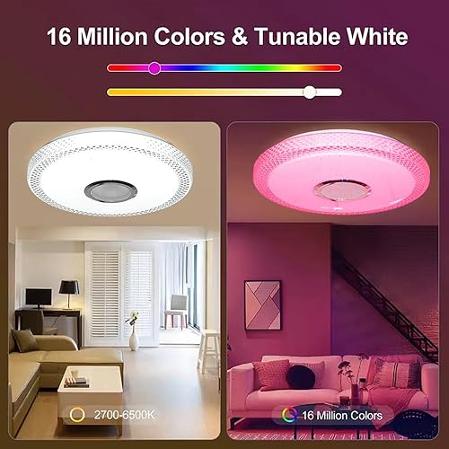 Miniatura 8 de Luz de techo LED de alto brillo de 30 W, ritmo de música de luz de color RGB, función de sincronización y alarma, estudio, baño, iluminación de la