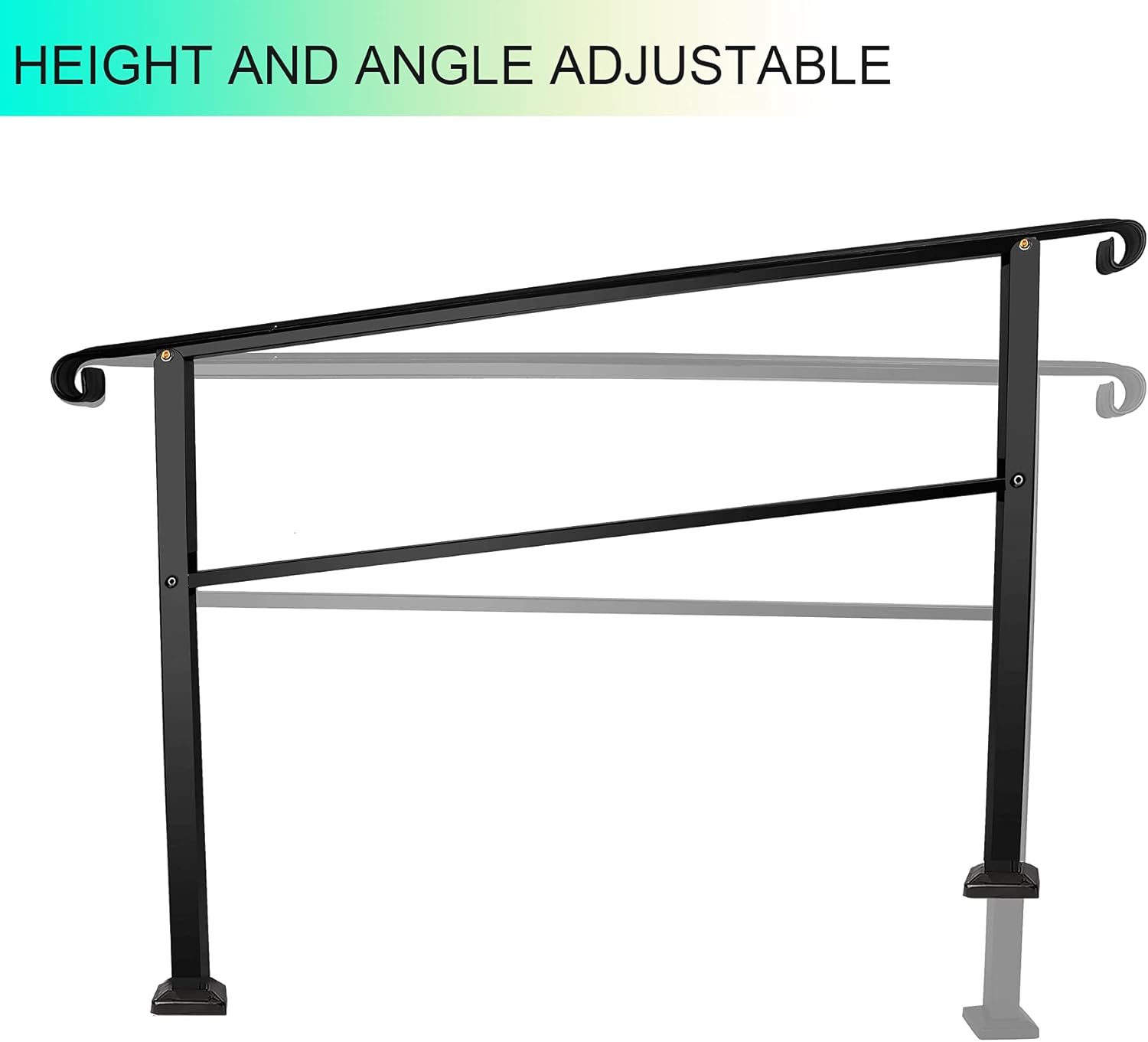 FlySkip 4-Steps Handrails for Outdoor Steps ,Wrought Iron Handrail Fits 1 or 4 Steps ,Matte Black Stair Railing Handrails for Concrete Steps or Wooden Stairs - - 